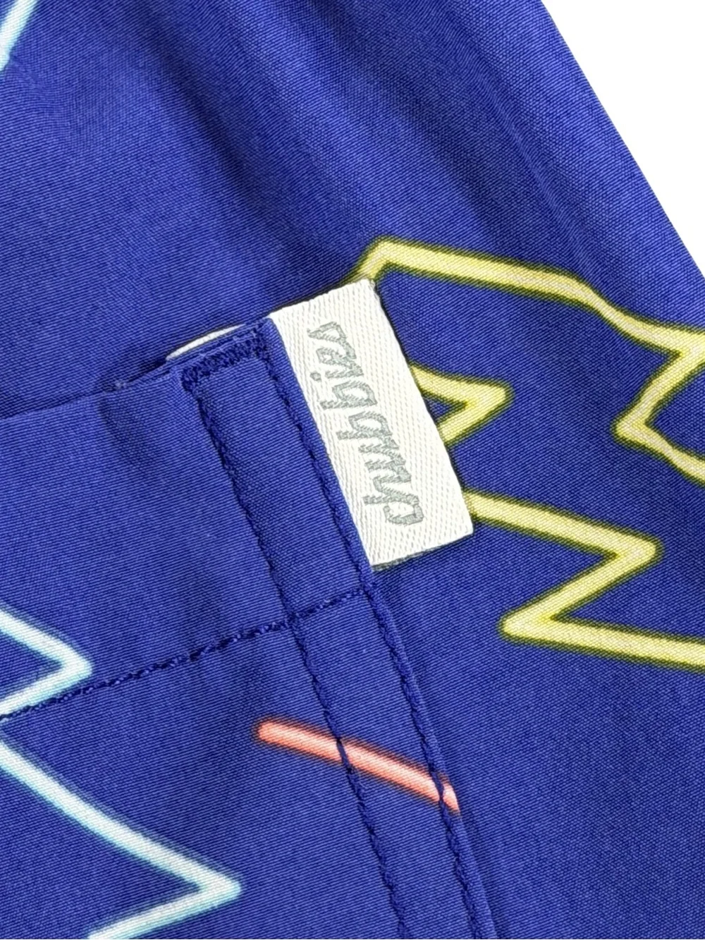 Men’s chubbies Blue Swim Shorts with Neon Yellow Accents Size M